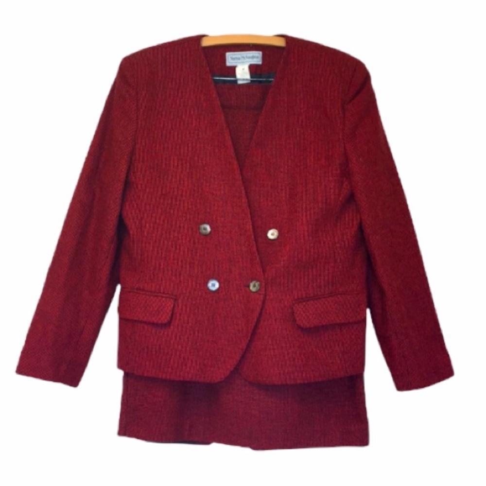 Norton McNaughton Black & Red Basketweave women suit Fully Lined EUC Vintage
